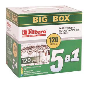 Таблетки Filtero для посудомоечных машин 5 в 1, 120 штук, арт. 773. BIG BOX