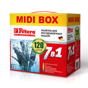 Таблетки Filtero для посудомоечных машин 7 в 1, 120 штук, арт. 710. MIDI BOX