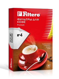 Комплект фильтров для кофеварок Filtero Premium №4 / Белые / 40 штук