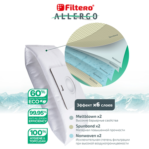 Мешки для пылесосов Filtero Allergo SAM 02, 4 штуки, моторный и микрофильтр, синтетические
