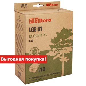 Мешки-пылесборники Filtero LGE 01 ECOLine XL, 10 шт + микрофильтр, бумажные